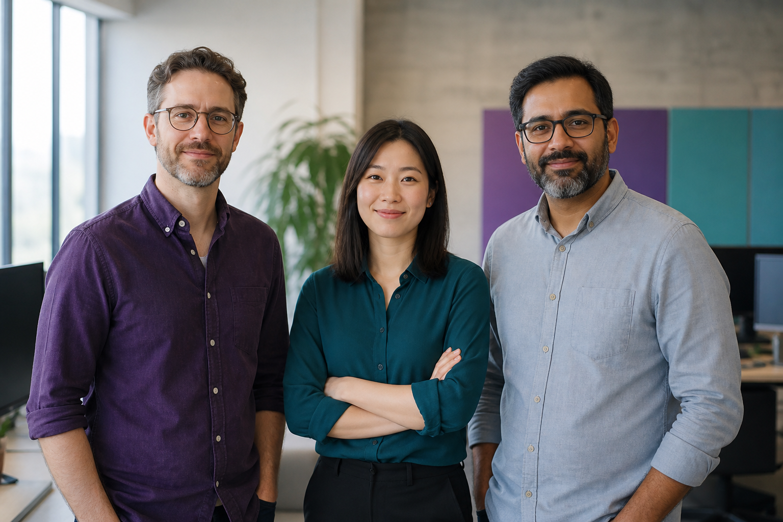 Three JoomlaHelpNow specialists in a modern office